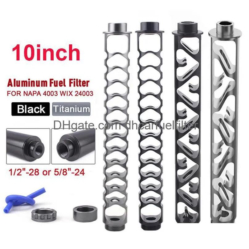 10 inch aluminum tuning car fuel filter 1/228 5/824 solvent filterfuel trap black titanium for napa 4003 wix 24003