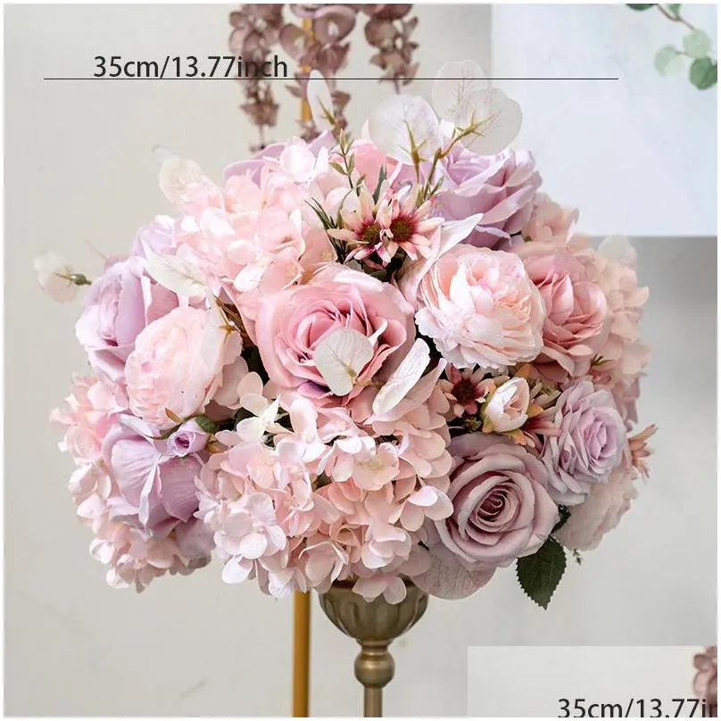 decorative flowers wreaths pink artificial silk wedding backdrop decor arrange arch table centerpieces row flower party window display