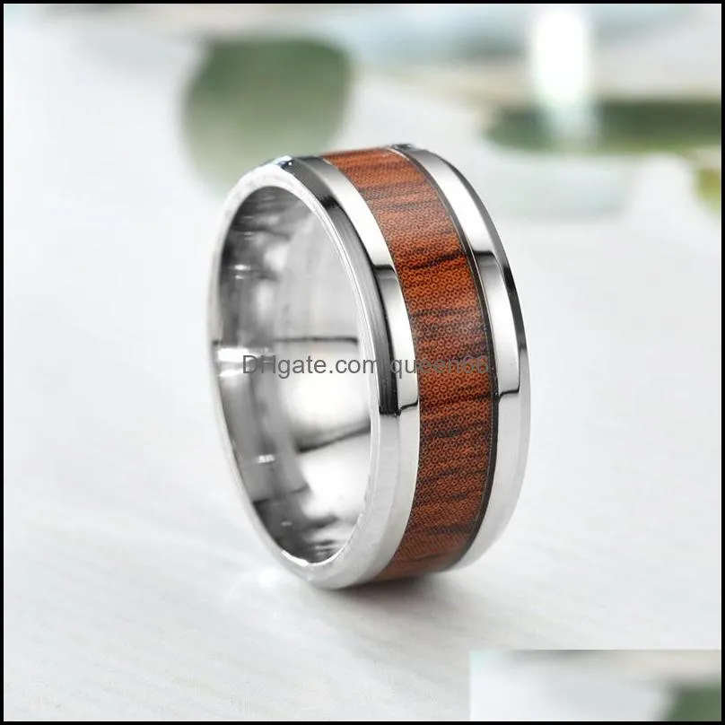 8mm tungsten finger rings durable vintage titanium stainless steel wood inlay ring jewelry for men women 316l stainless steel 111 m2