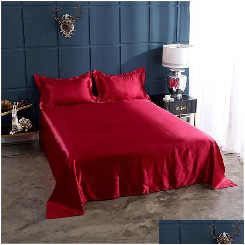 sheets sets 18 colors luxury satin silk flat bed sheet set single queen size king bedspread cover linen double full sexy