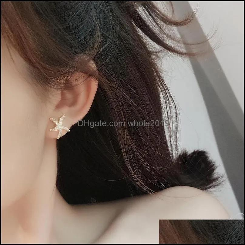 2019 new cz starfish stud earrings necklace for women sweet gold silver star copper inlay zircon earrings fashion summer jewelry gift