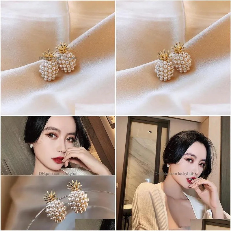 fashion jewelry s925 silver post earrings faux pearl beads cute pinapple stud earrings