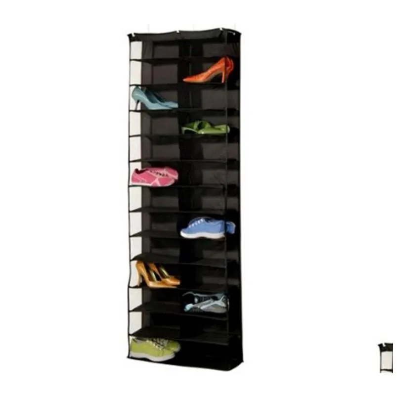 household useful 26 pocket shoe rack storage organizer holder folding door closet hanging space saver with 3 color