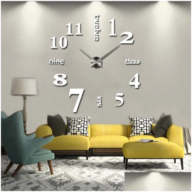  3d diy acrylic miroir wall stickers clock watch clocks quartz modern reloj de pared home decoration