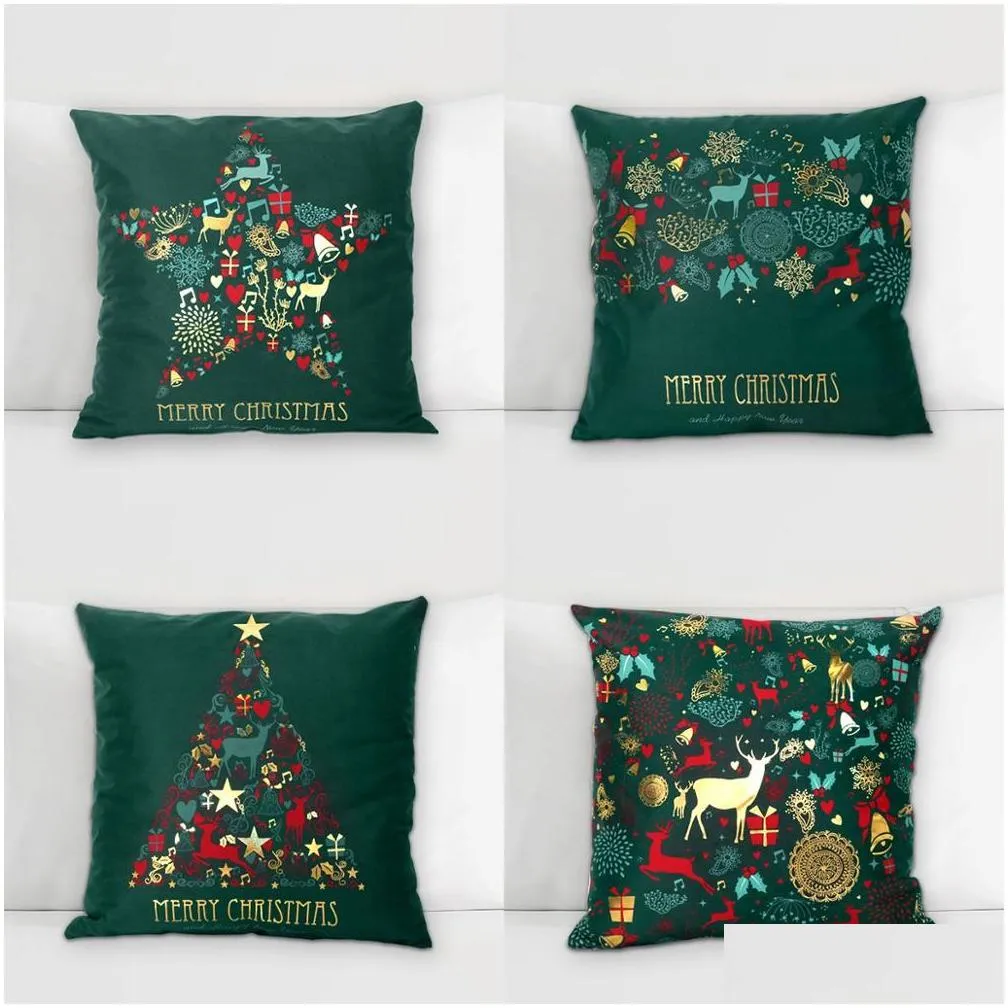 christmas green cotton stamping pillowcase christmas decoration for home party decor kerst
