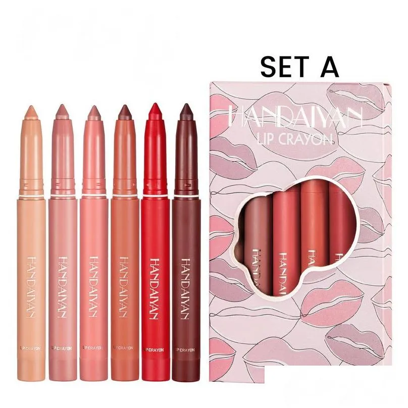 handaiyan 6pcs lipstick set lipliner lipsticks pen lip crayon rotating and cutting dualuse matter waterresistant longlasting makeu up matite