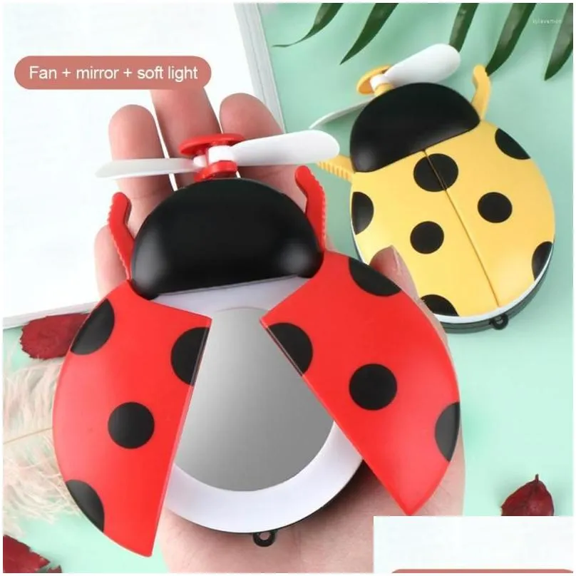 compact mirrors mini portable ladybird shaped usb rechargeable fan led fill light makeup mirror multifunctional