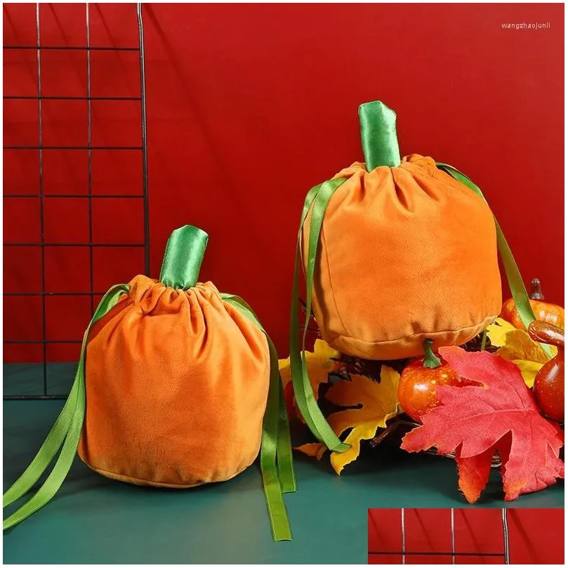 gift wrap 10/20pcs halloween candy bags velvet pumpkin biscuit packing with string kids favor bag party decor supplies