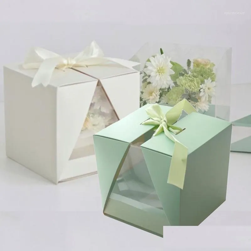 square v window transparent pvc folding portable paper box with ribbon surprise rose flower box bouquet arrangement european gif1