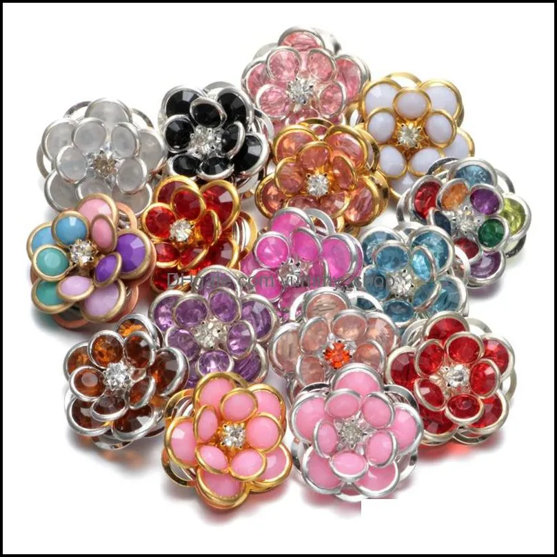 fashion snap button jewelry components colorful acrylic bead flower 18mm metal snaps buttons fit bracelet bangle noosa sh007