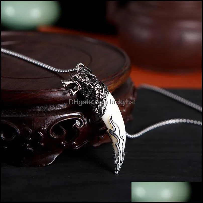 fashion wolf tooth necklace for men long chain vintage jewelry gift c3