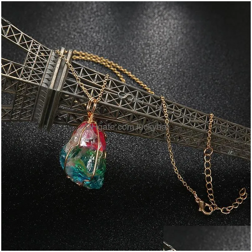 fashion jewelry natural stone winding crystal pendant multicolor chain necklace