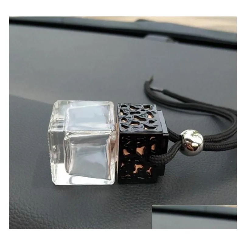 car perfume bottle cube car hanging rearview ornament air freshener for  oils diffuser fragrance empty glass bottles