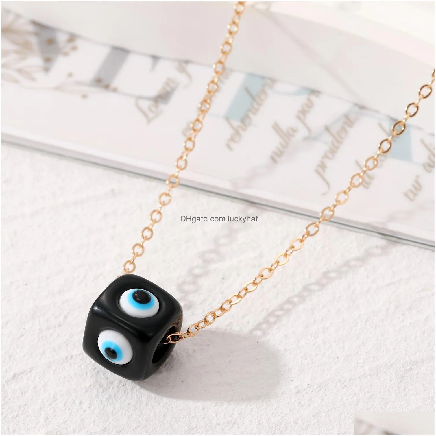 resin square evil eye bead pendant necklaces for women blue eyes necklace