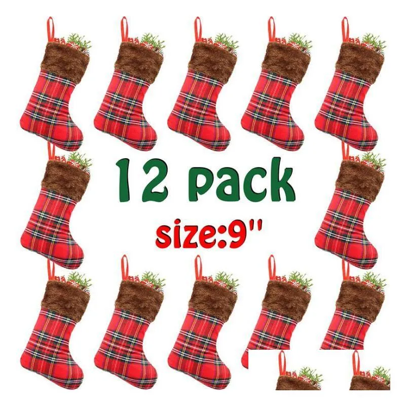 12pcs/pack christmas stocking xmas tree ornament for home party wedding decoration pendant children christmas gift bag candy bags