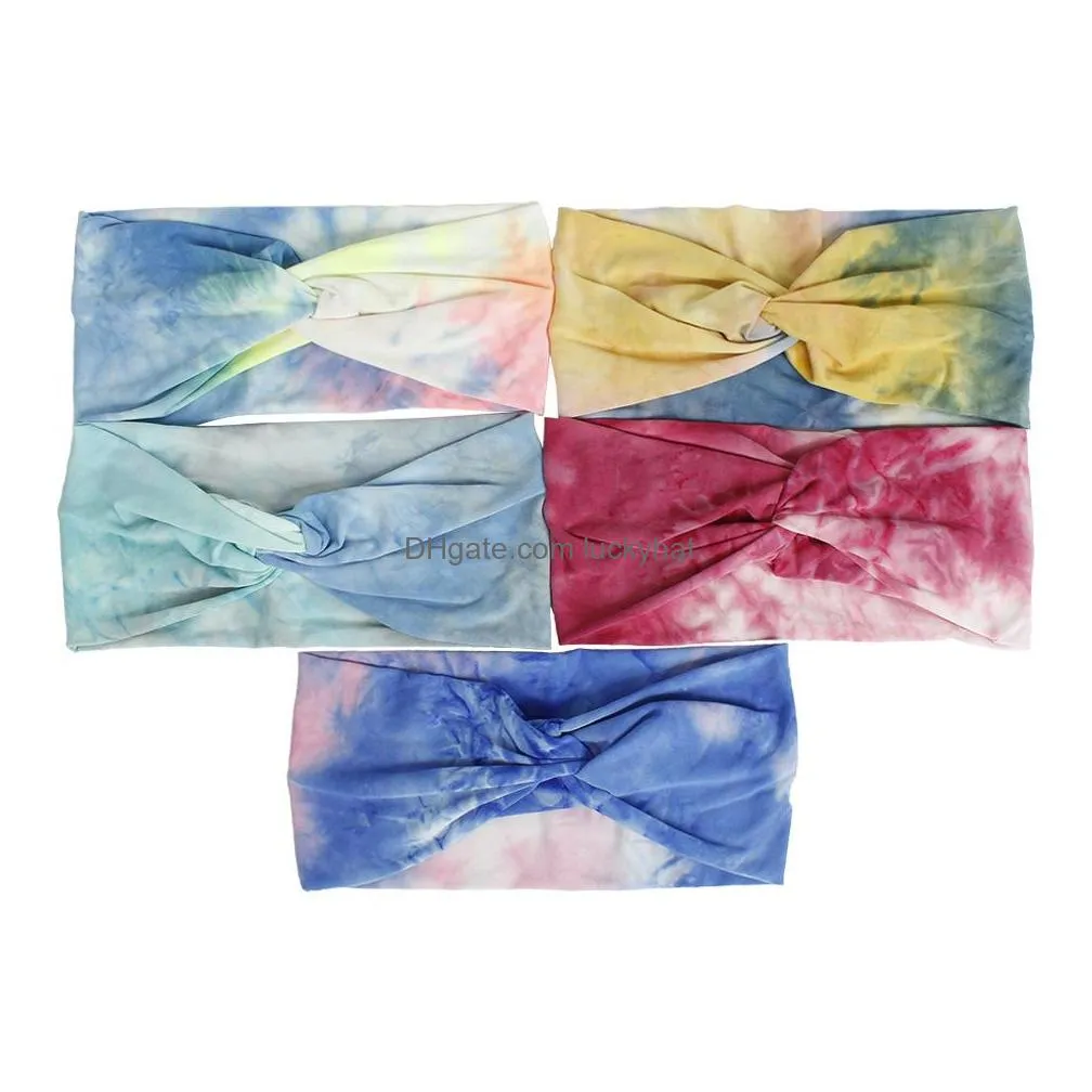 bohemian fashion womens tiedye crossed headband wide elastic headbands ladies hair band 5 colors