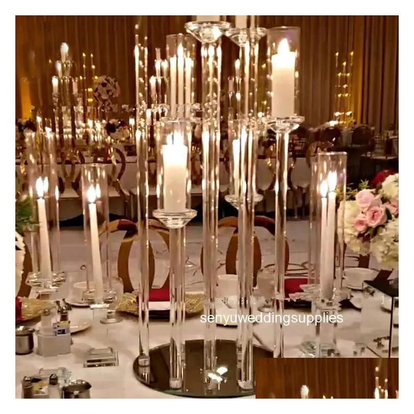 party decoration style crystal clear candelabra wedding centerpieces 8 arms acrylic candle holder for table 1416