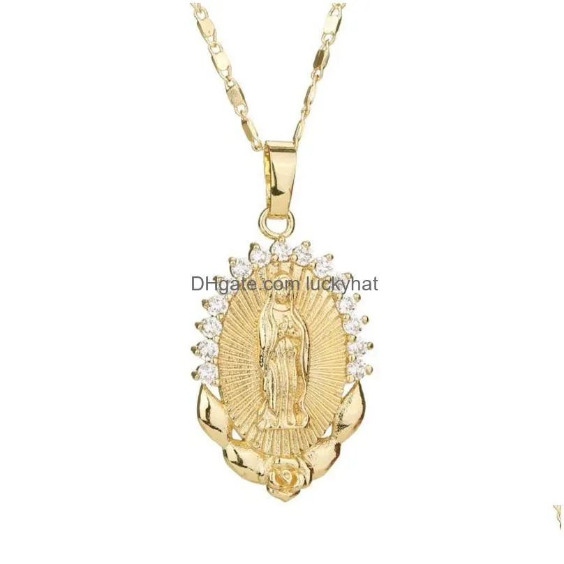 fashion jewelry virgin mary pendant necklace rhinstone sweater chain choker necklaces