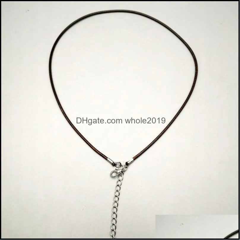 wholesale fashion 2mm wax leather cord necklace 45cm deep coffee lobster clasp rope chain jewelry accessories 100pcs/lot