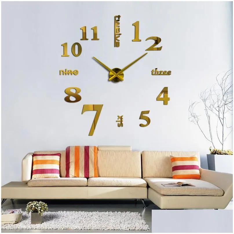  3d diy acrylic miroir wall stickers clock watch clocks quartz modern reloj de pared home decoration