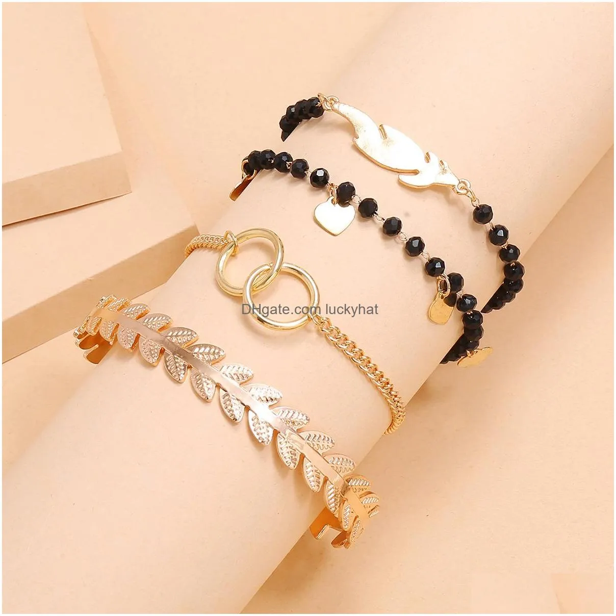 fashion jewelry 4pcs/set bracelet double ring heart pendant beads bangle bracelets set