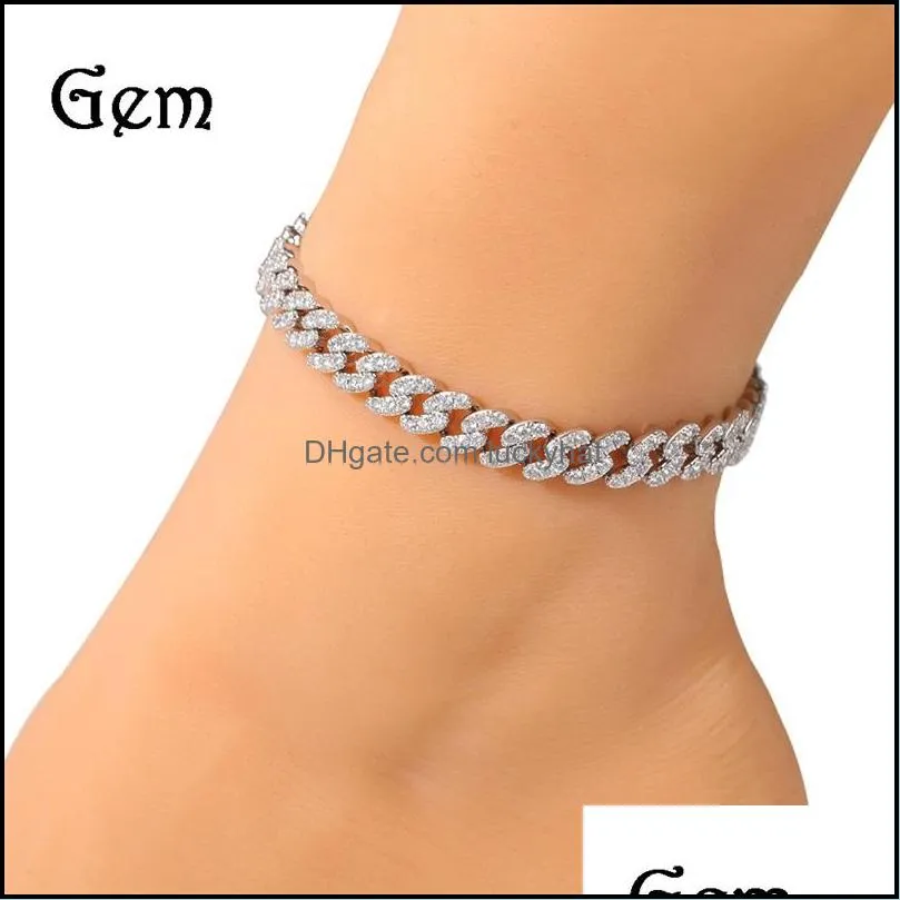 womens anklets bracelet iced out cuban link anklets bracelets gold silver pink diamond hip hop anklet body chain jewelry 668 q2