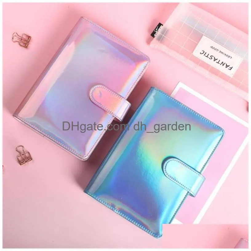 a6 cute laser notebook file folder pu leather loose leaf notepad cover refillable travel journal binder covers school stationery