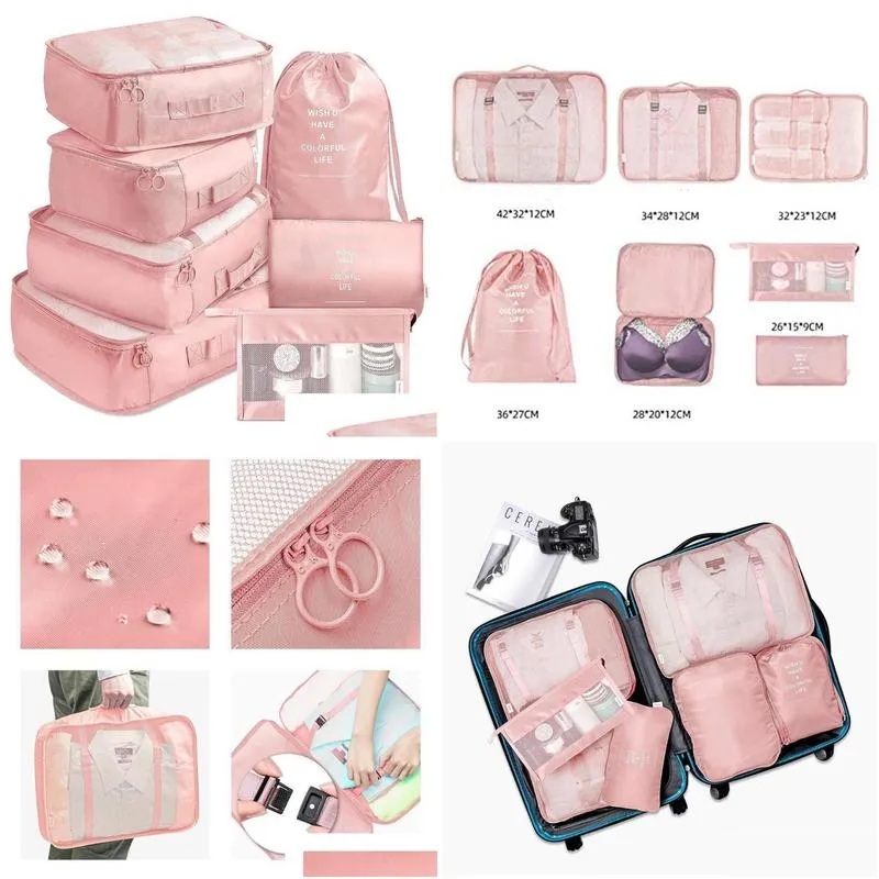 7pcs travel luggage organizer sets for clothes shoes storage bag waterproof closet zip bags suitcase organizers underwear pouch