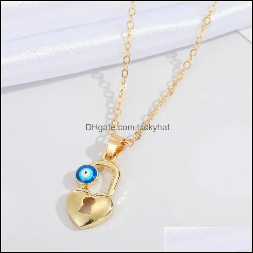 wholesale creative geometric cross hollow blue eyes clavicle chain necklace devils eye pendant necklaces 148c3