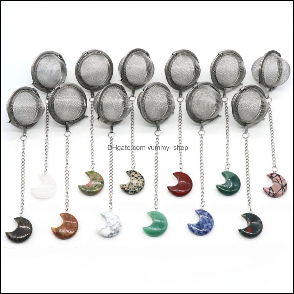 moon stainless steel infusers for loose tea mesh strainer with extended chain key rings hook charm energy drip trays crystal shaker