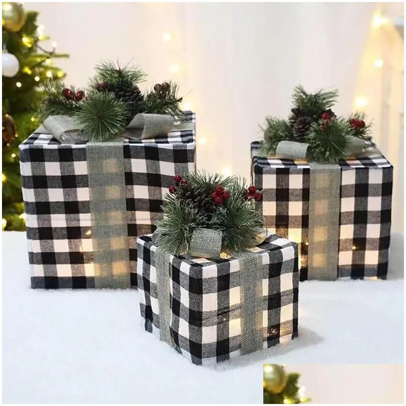 gift wrap 3pcs/set christmas decoration box tree ornament iron art home outdoor for party decor year navidad xams