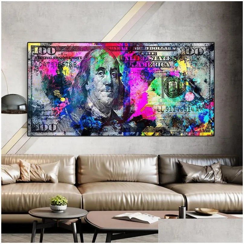 paintings inspirational dollars print 100 dollar poster cash art bmoney canvas living room decoration wall picture