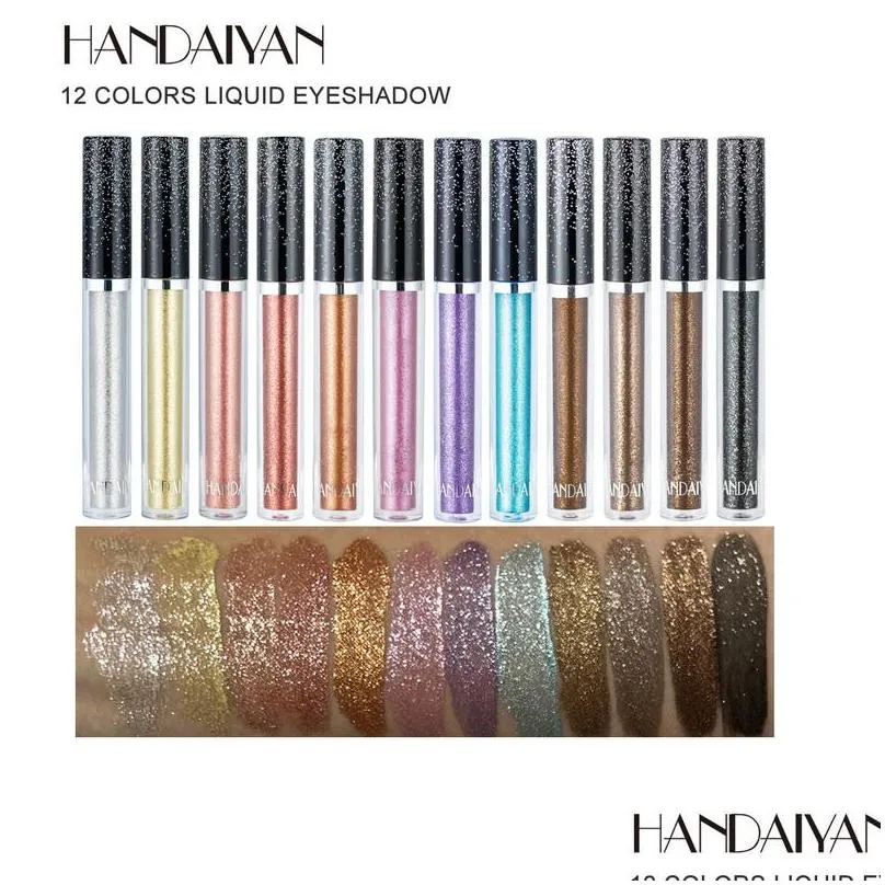 handaiyan liquid eyeshadow 12 color single eye shadow glitter diamond pearl high shiny metallic finish makeup eyeshadows