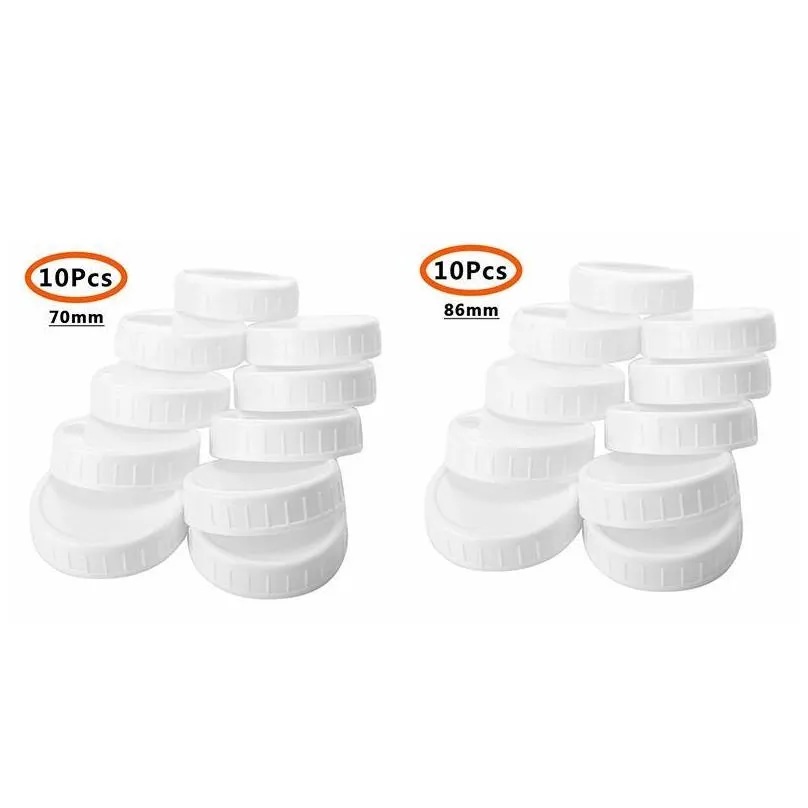 kitchen storage organization 20pcs plastic caps lids ribbed for 70mm/86mm standard regular mouth mason jar bottle