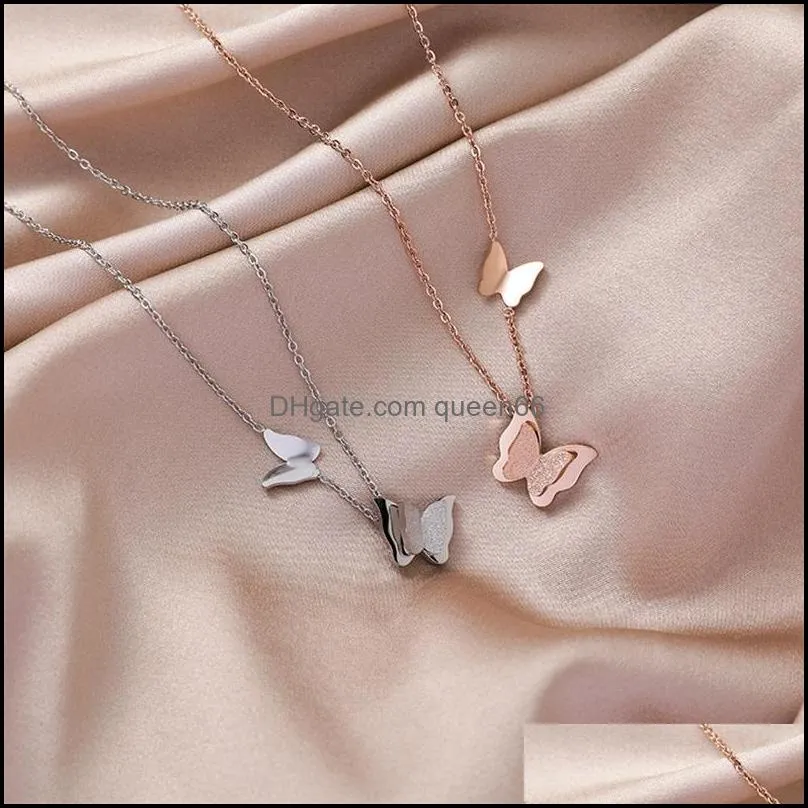 double butterfly women necklace female simple clavicle chain 2021titanium steel trend allmatch fashion accessories pendant necklaces 730