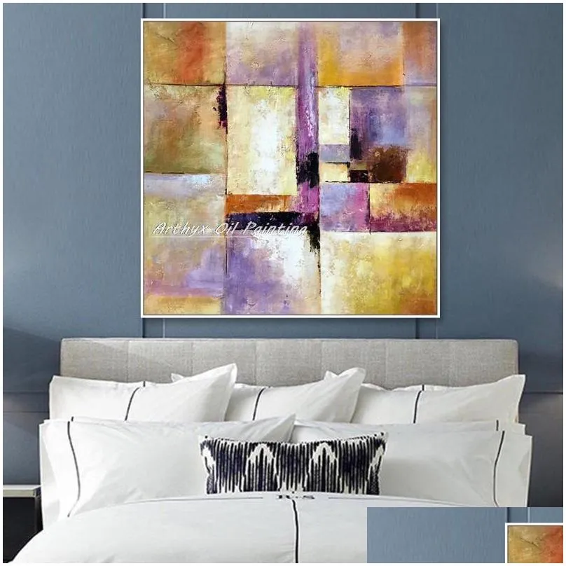 paintings arthyx hand painted abstract color piece grid oil painting on canvas modern art wall picture for living room home decoration