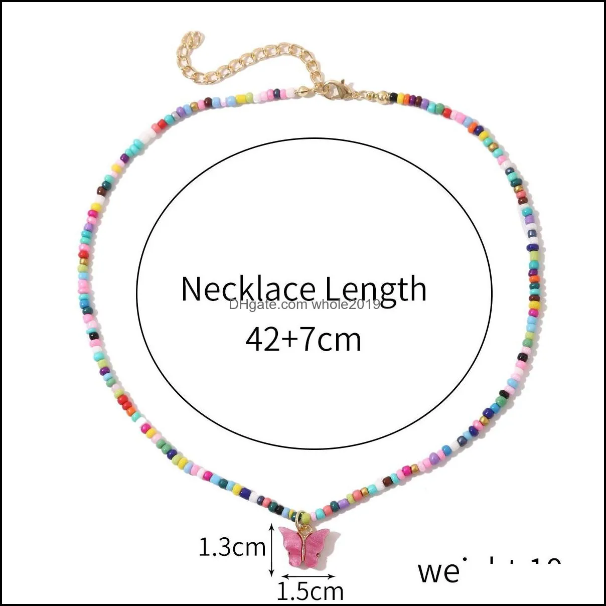 4color bohemia acrylic resin butterfly pendant rice beads necklace for women party summer jewelry gift 2021