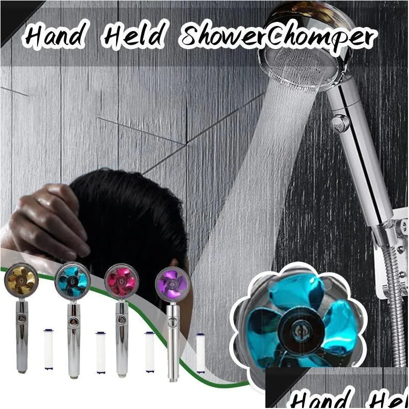 bath accessory set hand held turbocharged sprinkler shower head turbine water flow with fan 360 degree rotatable highpressure