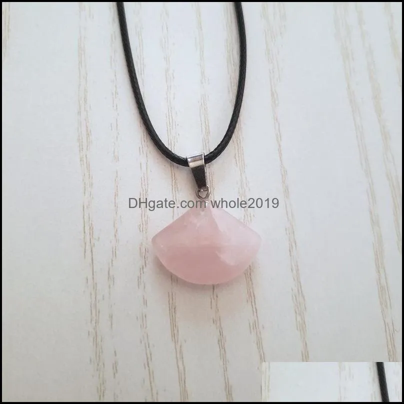 natural crystal pink quartz red agates pendants sector shape pendant leather chains necklace fashion jewelry making mixed