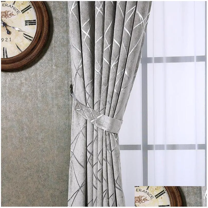 chenille jacquard silver blackout curtain for bedroom modern blind fabric grey drapes for living room window custom size