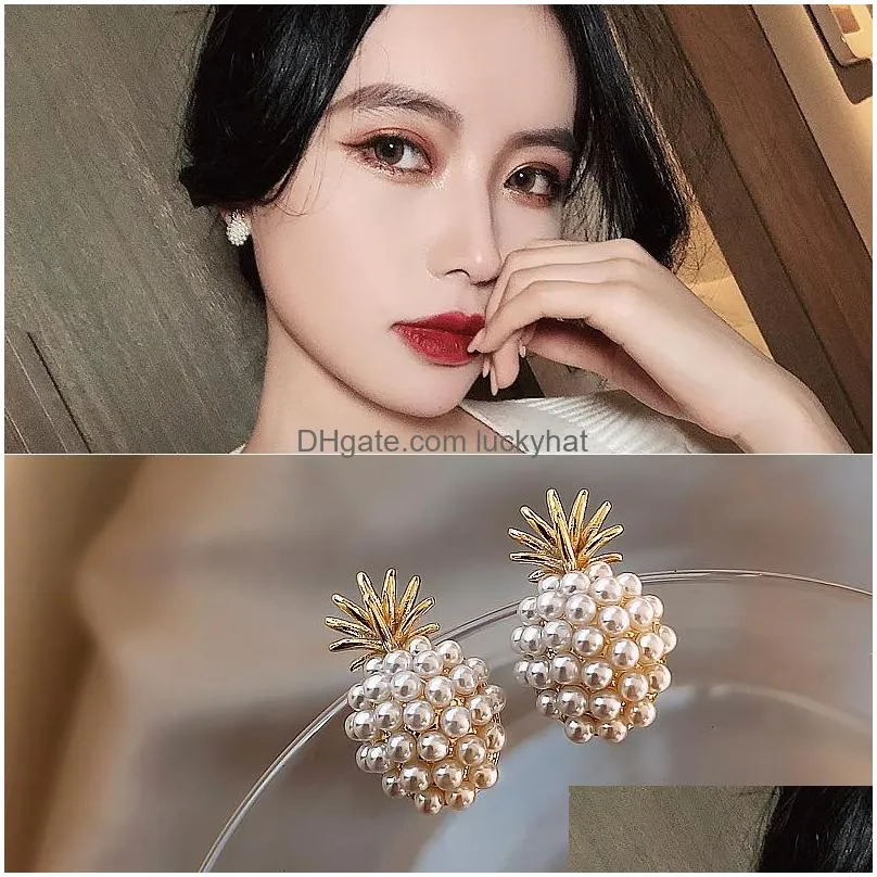 fashion jewelry s925 silver post earrings faux pearl beads cute pinapple stud earrings