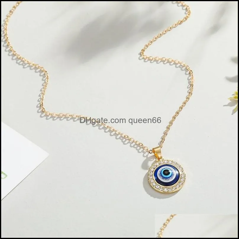 turkish crystal evil eyes pendant necklace for womens jewelry gold color clavicle chains necklaces habqq huqzm 718 q2