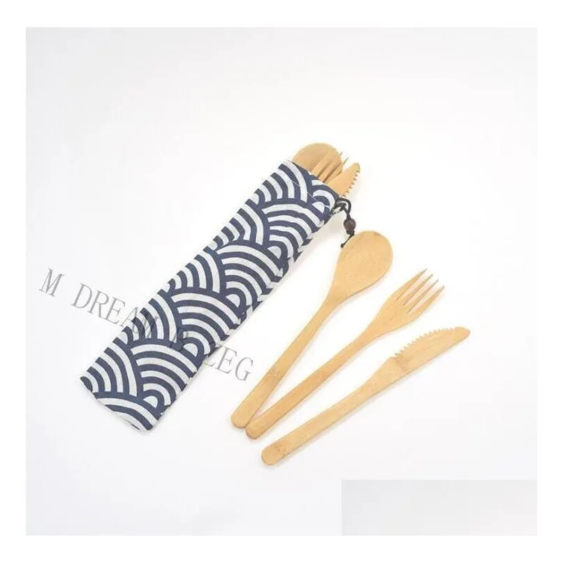 9 designs bamboo cutlery set portable flatware knife fork spoon dinnerware set outdoor travel tableware set for student
