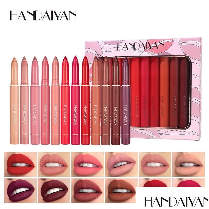 handaiyan matte lip crayon 12 lipstick pen set rotare and cutting dualuse waterproof longlasting non stick cup easy to wear makeup lips liner