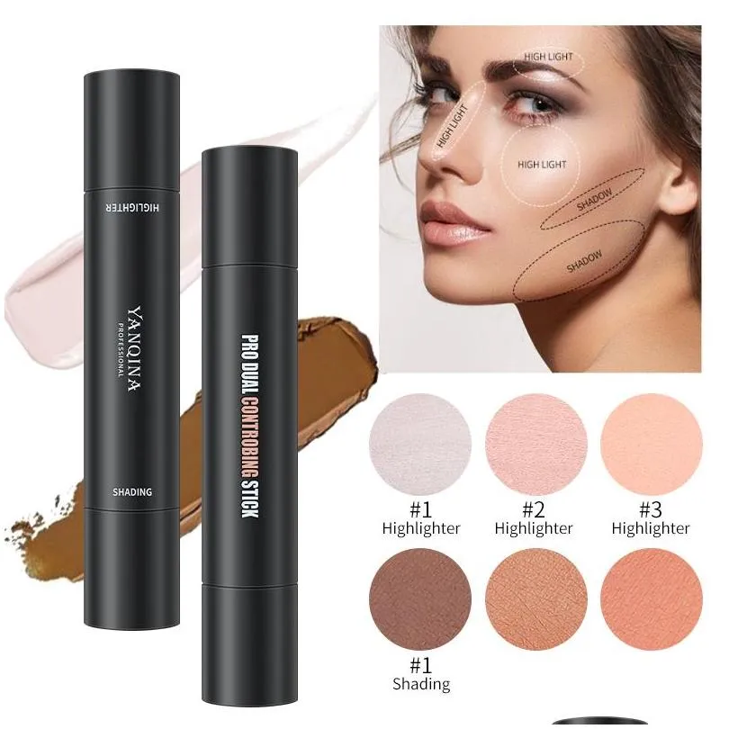 yanqina makeup face highlighter stick foundation concealer sticks cream highlight repair horizontal silkworm pen nose shadows makeup easy to wear