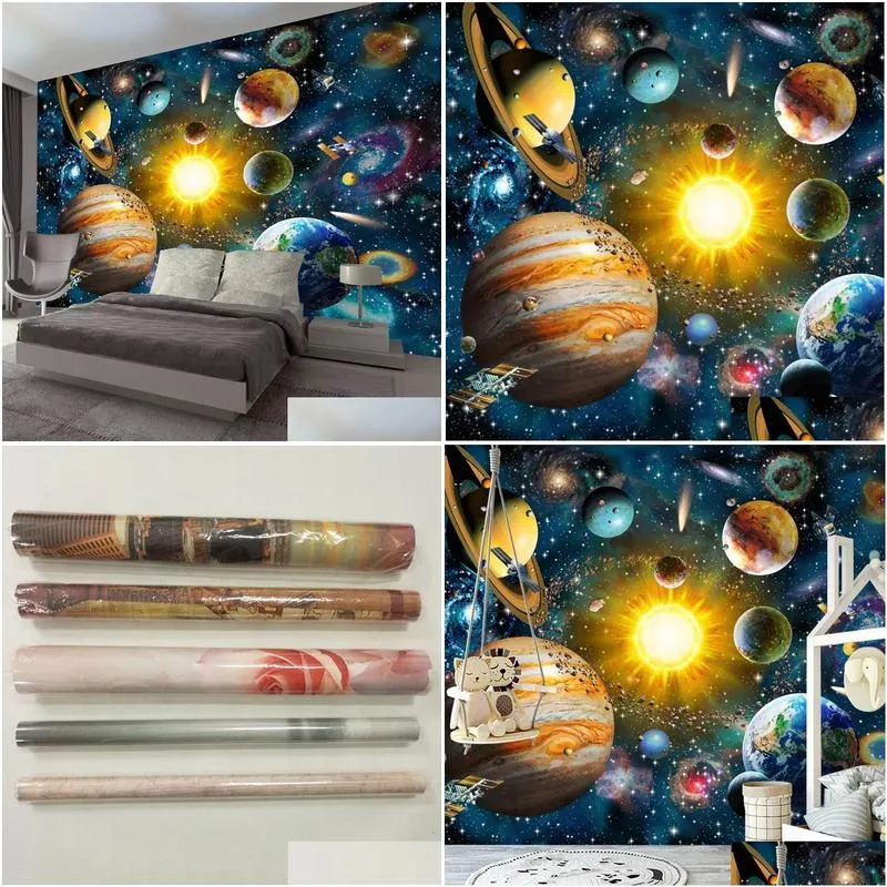 wallpapers custom 3d po wallpaper kids bedroom modern hand painted cartoon universe star sky planet children room mural background