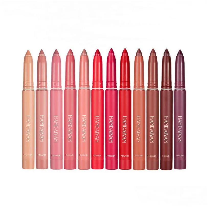 handaiyan matte lip crayon 12 lipstick pen set rotare and cutting dualuse waterproof longlasting non stick cup easy to wear makeup lips liner