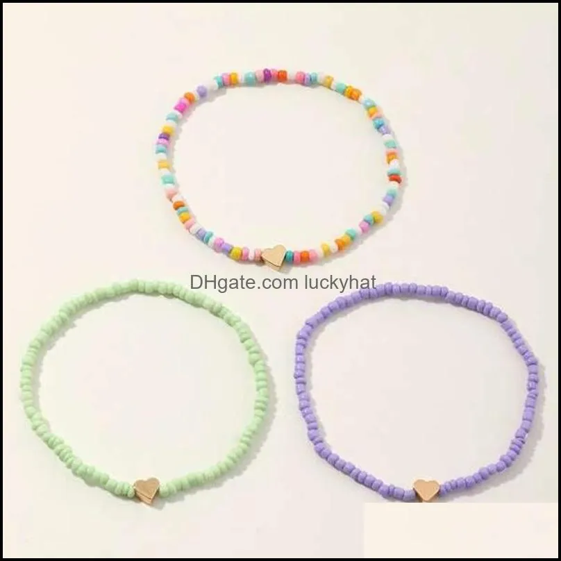 s2355 bohemian fashion jewelry beaded beach anklet mixed color beads heart anklets c3