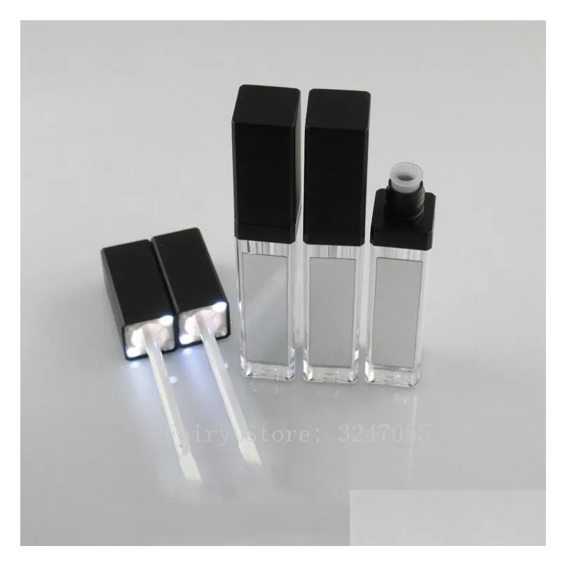 10/30/50pcs 7.5ml empty makeup diy lip gloss bottle black/silver square lipgloss tube with led light mirror labial glair bottle