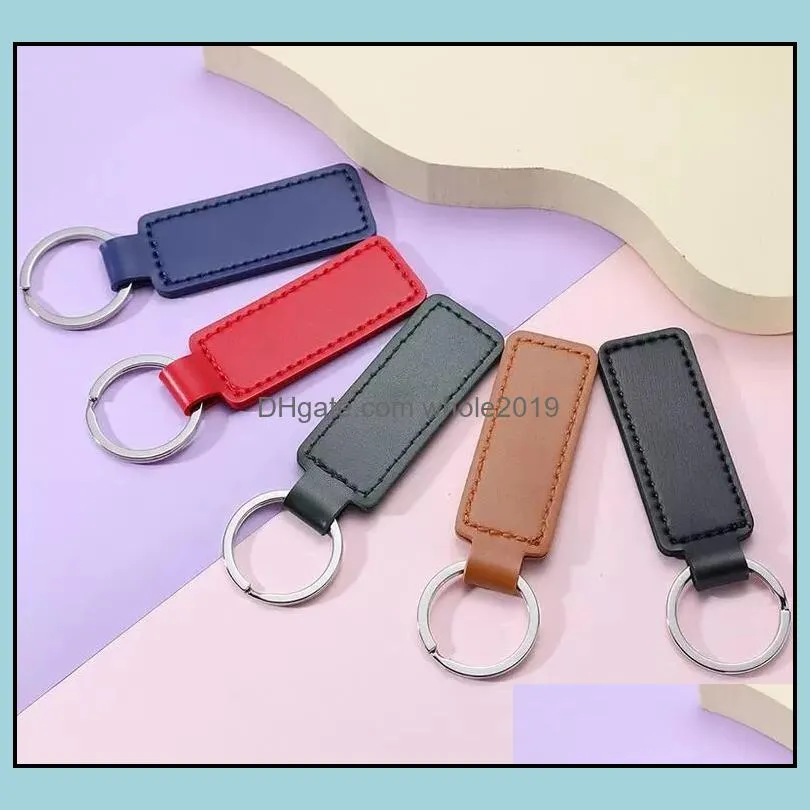 pu leather keychain metal keyring car keychains pendant personalise gift key chain mixed 10 colors